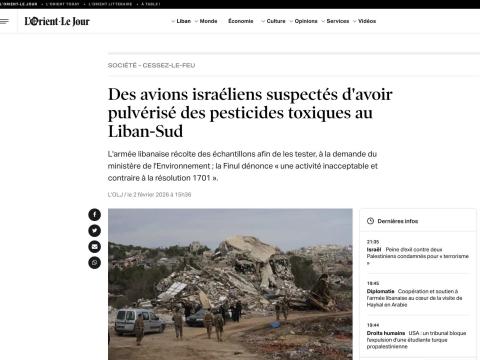 Des avions israéliens suspectés d'avoir pulvérisé des pesticides toxiques au Liban-Sud