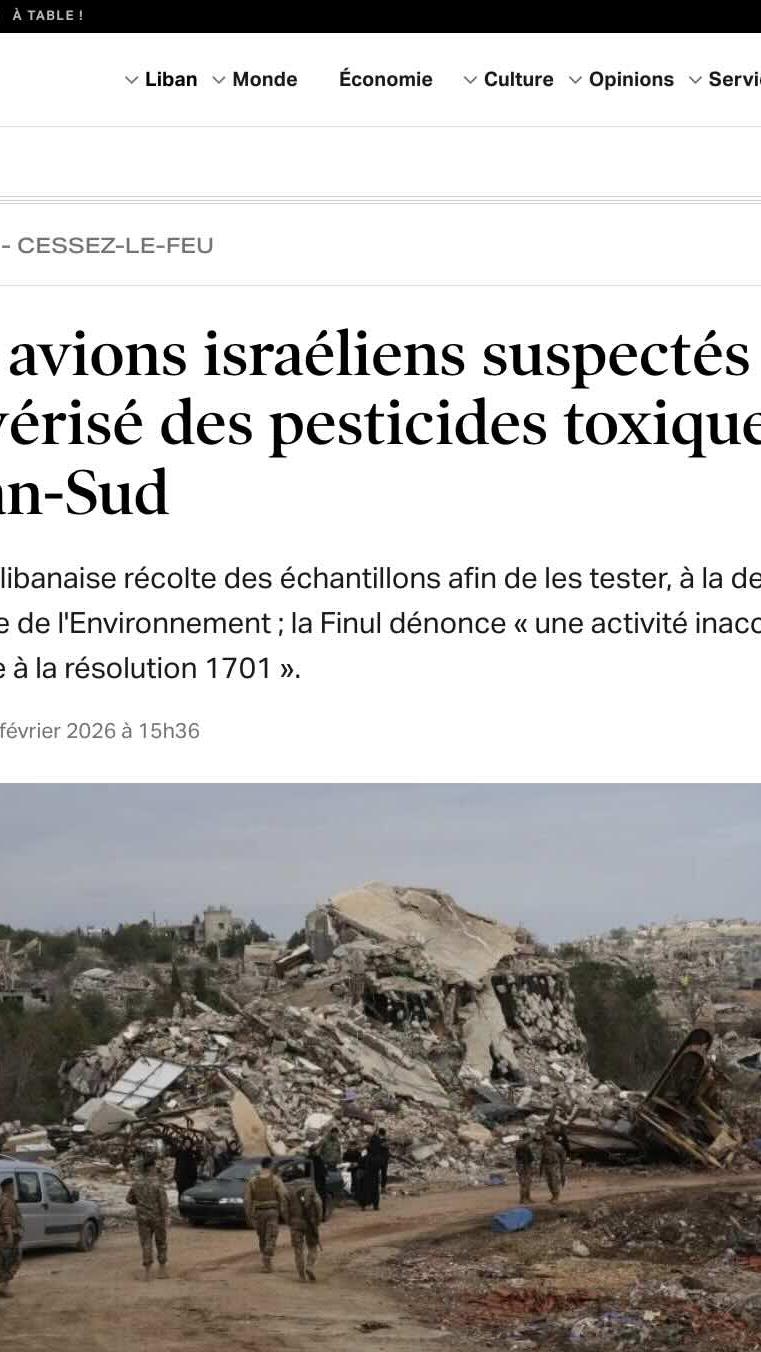 Des avions israéliens suspectés d'avoir pulvérisé des pesticides toxiques au Liban-Sud